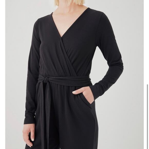 Pact Luxe Jersey Wrap Jumpsuit - Black - Large - Picture 7 of 14